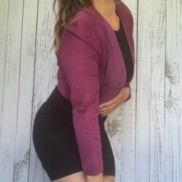 Danier Burgundy-Purple Cropped Suede Blazer Jacket - Picture 2 of 5